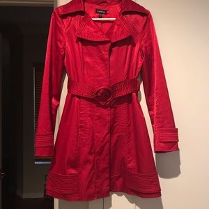 Bebe Bright Red Trench Coat with Sheen